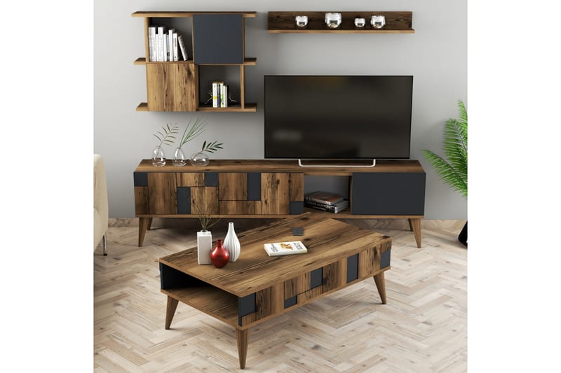 Alsacia Stuemøbelsæt 180 cm - Mørkebrun/Antracit - Møbelsæt til stuen