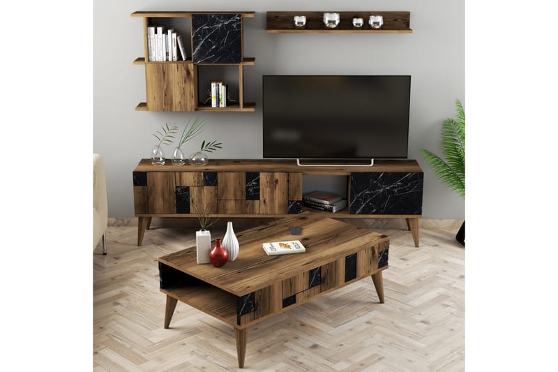 Alsacia Stuemøbelsæt 180 cm - Mørkebrun/Sort - Møbelsæt til stuen