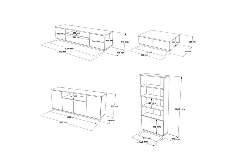 Anari Stuesæt - Hvid - Møbler - Møbelsæt - Møbelsæt til stuen