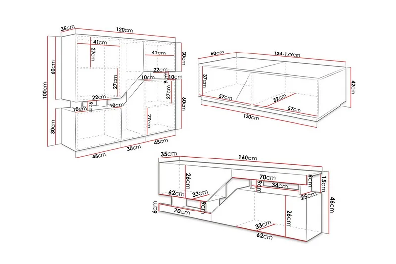 Carbost Möbelset För Vardagsrum Anthracite - Møbler - Møbelsæt - Møbelsæt til stuen