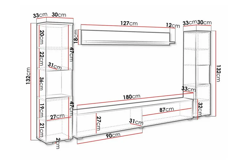 Galbally Möbelset För Vardagsrum White - Møbler - Møbelsæt - Møbelsæt til stuen