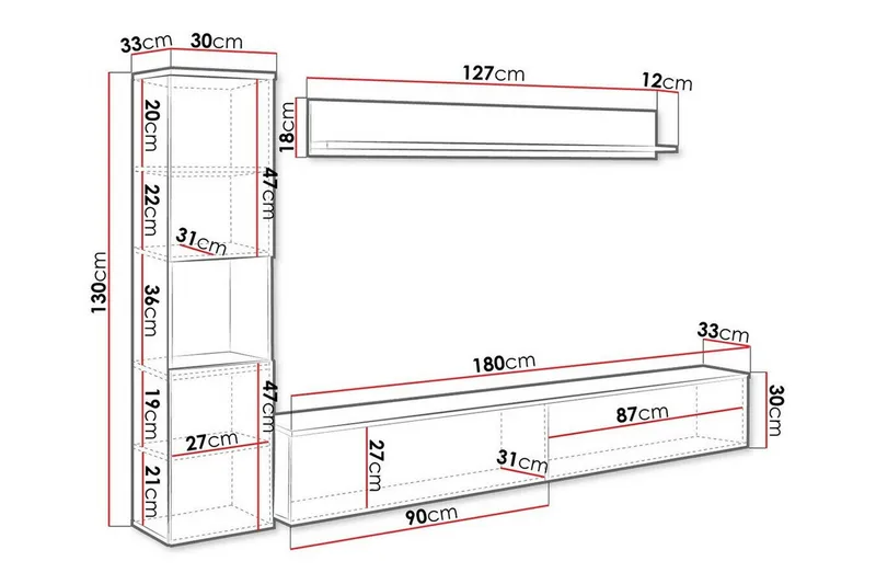 Galbally Möbelset För Vardagsrum White - Møbler - Møbelsæt - Møbelsæt til stuen