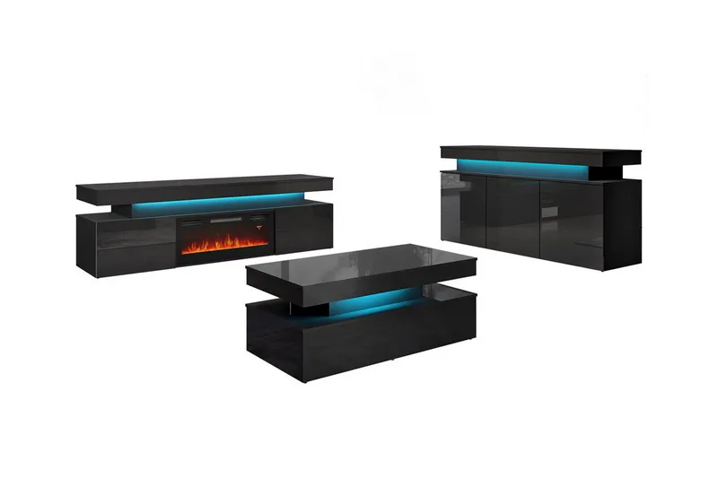 Glenndale Møbelpakke Stue med Belysning, Sort