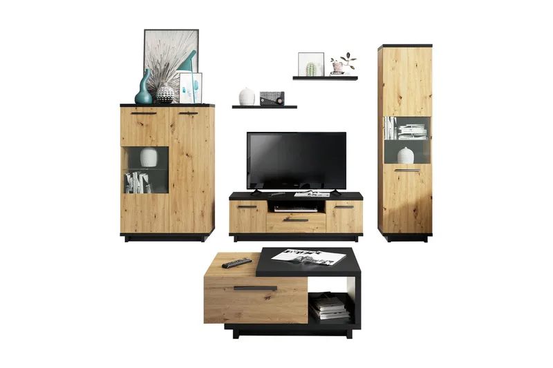 Ines Stuesæt - Eg/Sort - Møbler - Møbelsæt - Møbelsæt til stuen