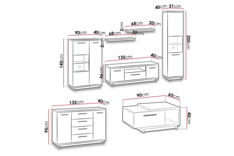 Ines Stuesæt - Eg/Sort - Møbler - Møbelsæt - Møbelsæt til stuen