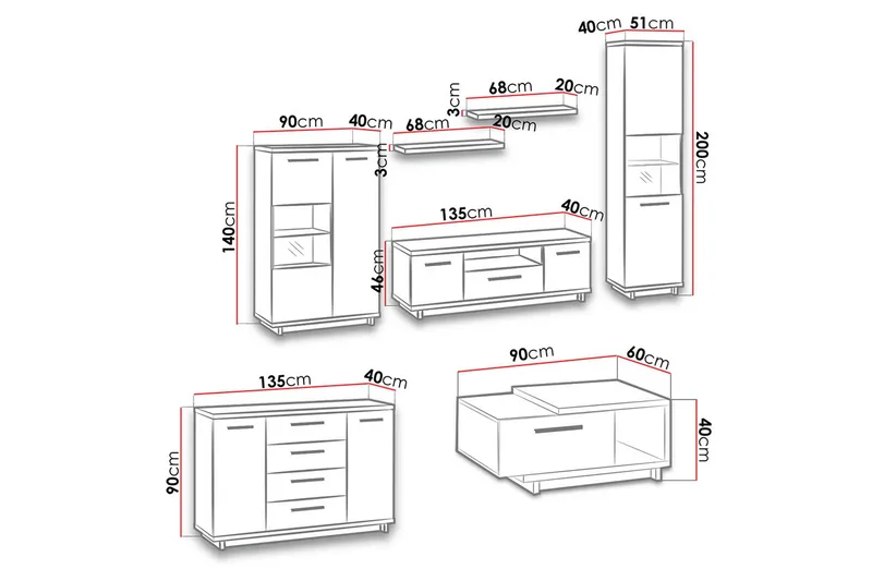 Ines Stuesæt - Eg/Sort - Møbler - Møbelsæt - Møbelsæt til stuen