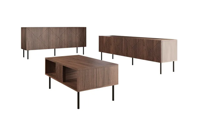 Juniskär Møbelsæt Stue med TV-bænk - Skænk & Sofabord, Valnød finér