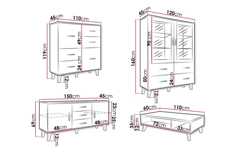 Kardos Stuesæt - Natur/Sort - Møbler - Møbelsæt - Møbelsæt til stuen