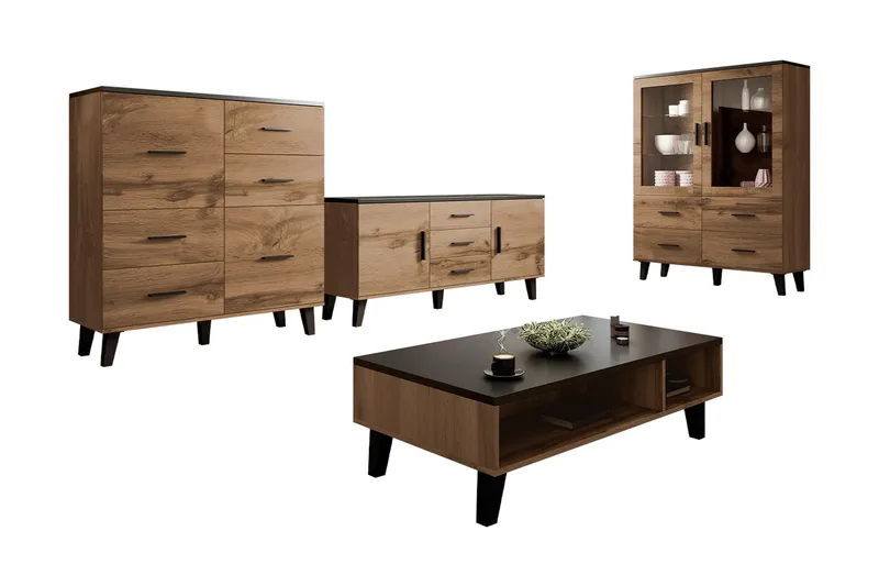 Kardos Stuesæt - Natur/Sort - Møbler - Møbelsæt - Møbelsæt til stuen