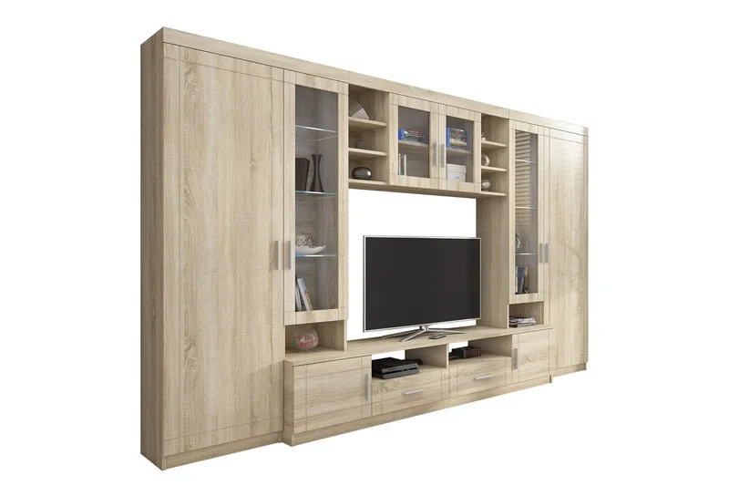 Paris Stuesæt 340x44x197,5 cm - Eg / Hvid LED-belysning - Møbler - Møbelsæt - Møbelsæt til stuen