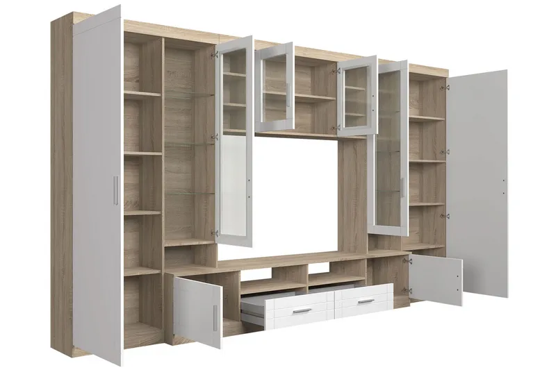 Paris Stuesæt 340x44x197,5 cm - Eg / Hvid LED-belysning - Møbler - Møbelsæt - Møbelsæt til stuen