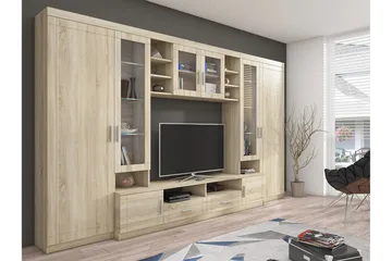 Paris Stuesæt 340x44x197,5 cm - Eg / Hvid LED-belysning - Møbler - Møbelsæt - Møbelsæt til stuen