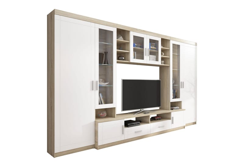 Paris Stuesæt 340x44x197,5 cm - Eg / Hvid LED-belysning - Møbler - Møbelsæt - Møbelsæt til stuen