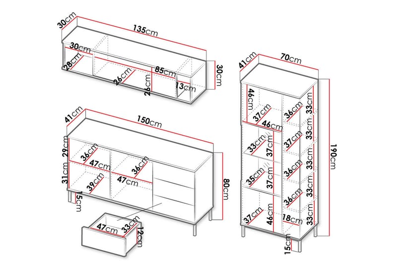 Querty Stuesæt LED-belysning 4 Dele Hvid LED - Natur - Møbler - Møbelsæt - Møbelsæt til stuen