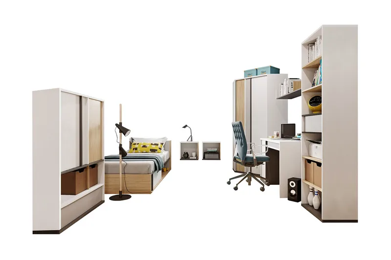 Metropolitan Møbelsæt til Soveværelse, Brun/Hvid/Lysgrå/Sort