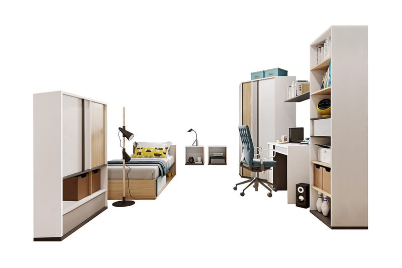 Metropolitan Møbelsæt til Soveværelse, Brun/Hvid/Lysgrå/Sort