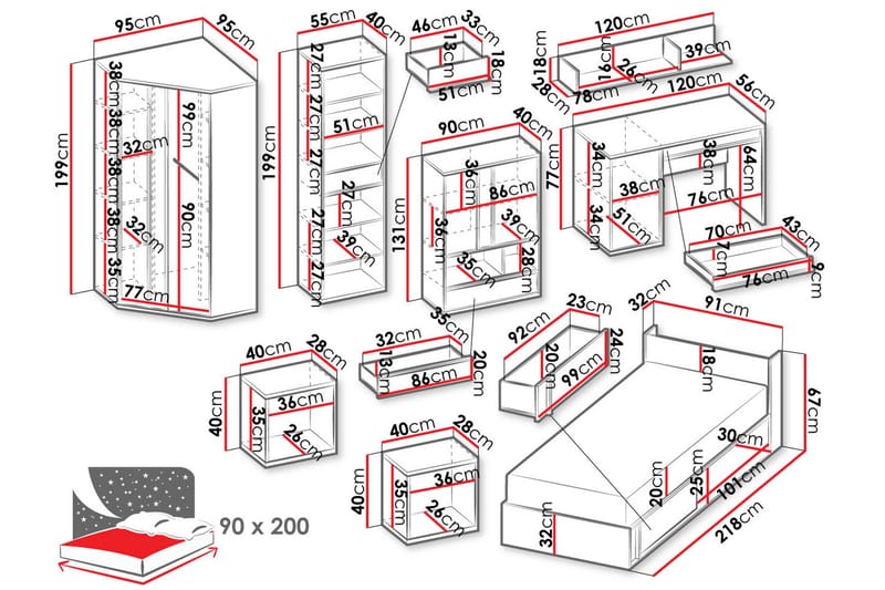 Metropolitan Møbelsæt til Soveværelse - Brun/Hvid/Lysgrå/Sort - Møbler - Møbelsæt - Møbelsæt til soveværelse