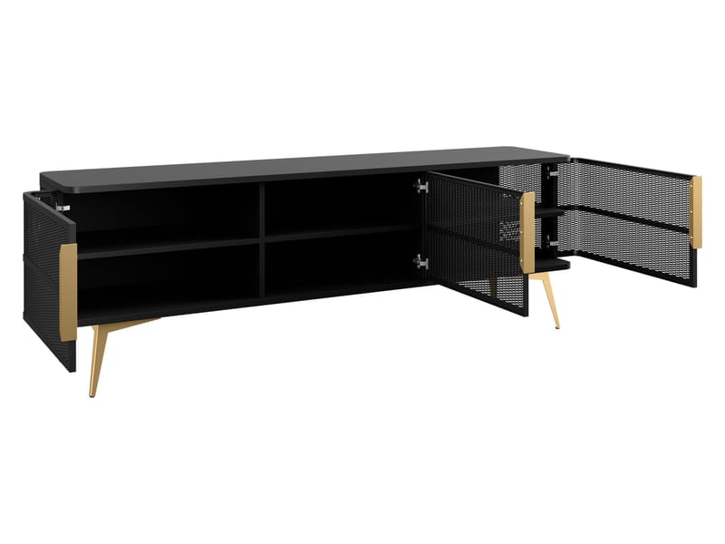Mireva Møbelsæt til stuen - TV-bænk, vitrineskab og skænk - sort, guld - Møbler - Møbelsæt - Møbelsæt til stuen