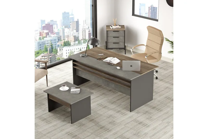 Desgrar Møbelsæt Kontor - Brun/Betongrå/Antracit - Møbler - Møbelsæt - Møbelgruppe til kontor