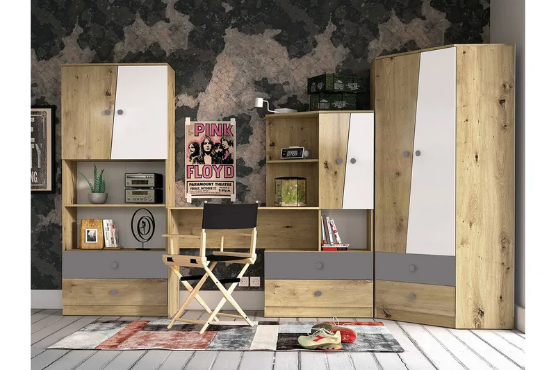 Møbelsæt til Kontor NERO, Natur/Hvid/Grå