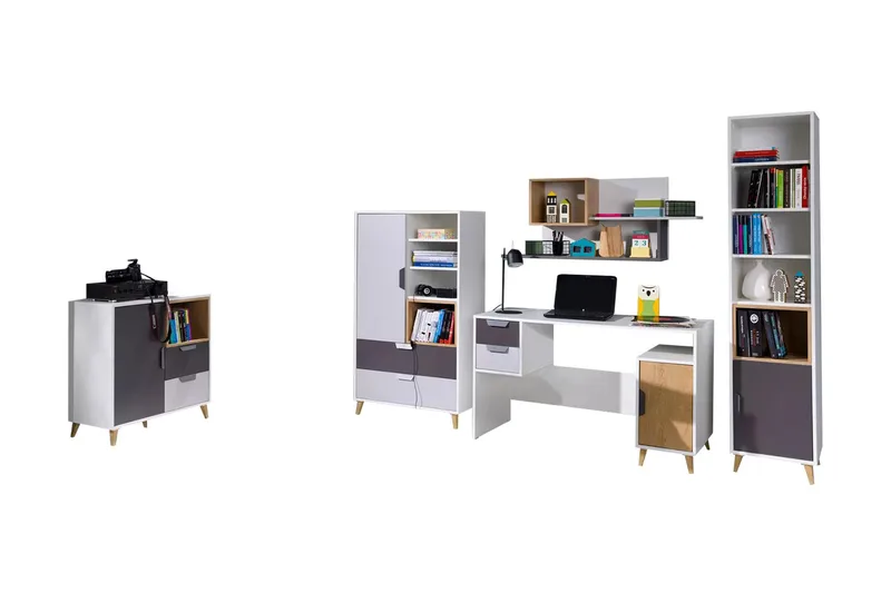 Sayuki Møbelsæt Til Kontor - Hvid/Grå - Møbler - Møbelsæt - Møbelgruppe til kontor