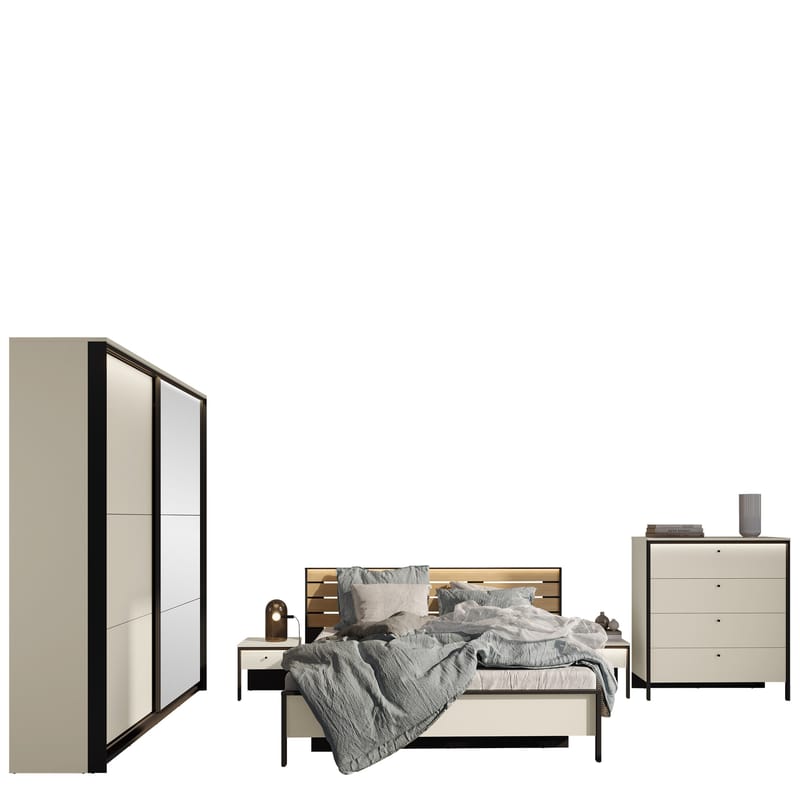 Navron Soveværelsesmøbelsæt, Beige/Sort