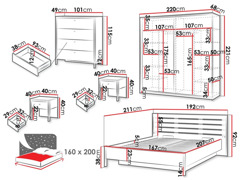 Navron Soveværelsesmøbelsæt - Beige/Sort - Møbler - Møbelsæt - Møbelsæt til soveværelse