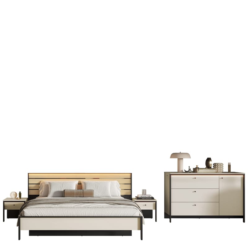 Navron Soveværelsesmøbelsæt, Beige/Sort