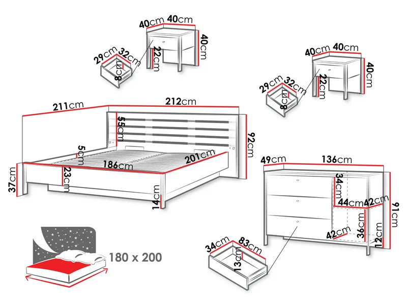 Navron Soveværelsesmøbelsæt - Beige/Sort - Møbler - Møbelsæt - Møbelsæt til soveværelse