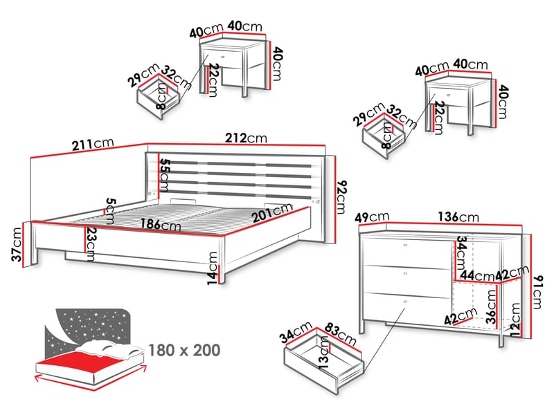 Navron Soveværelsesmøbelsæt - Beige/Sort - Møbler - Møbelsæt - Møbelsæt til soveværelse