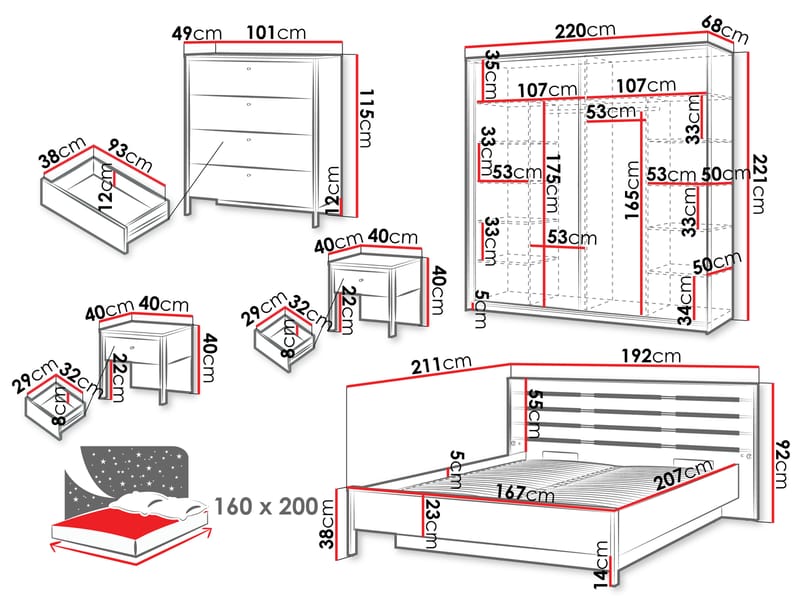 Navron Soveværelsesmøbelsæt - Beige/Sort - Møbler - Møbelsæt - Møbelsæt til soveværelse