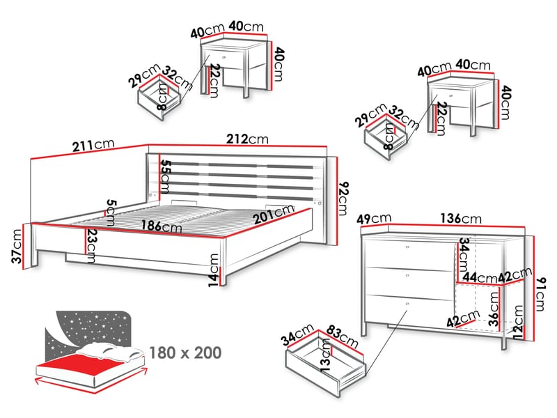 Navron Soveværelsesmøbelsæt - Beige/Sort - Møbler - Møbelsæt - Møbelsæt til soveværelse