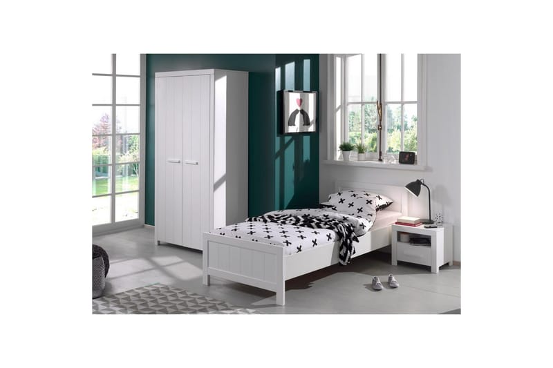 Seng med lamelbund Natbord 2-dørs garderobeskab Erik - Møbler - Møbelsæt - Møbelsæt til soveværelse