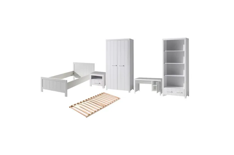 Seng med lamelbund Natbord 2-dørs garderobeskab Skrivebord Bogreol Erik, undefined