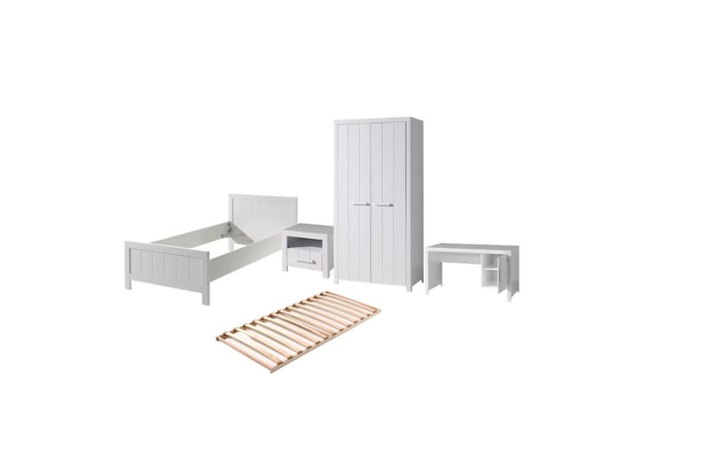 Seng med lamelbund Natbord 2-dørs garderobeskab Skrivebord Erik - Møbler - Møbelsæt - Møbelsæt til soveværelse