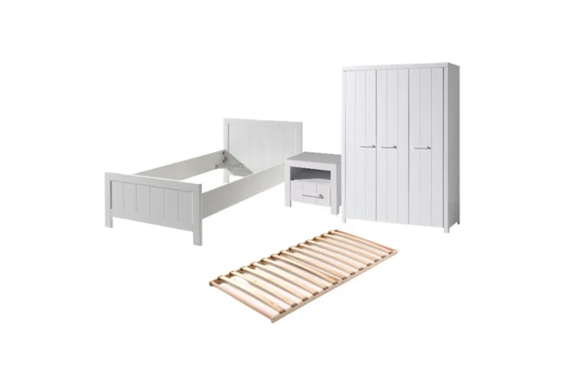 Seng med lamelbund Natbord 3-dørs garderobeskab Erik, undefined