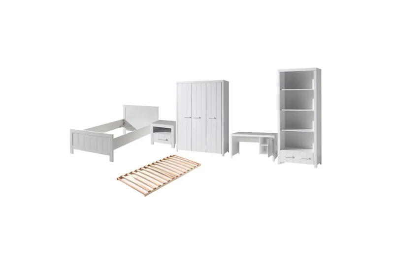 Seng med lamelbund Natbord 3-dørs garderobeskab Skrivebord Bogreol Erik, undefined