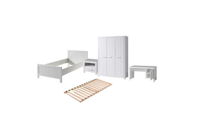 Seng med lamelbund Natbord 3-dørs garderobeskab Skrivebord Erik - Møbler - Møbelsæt - Møbelsæt til soveværelse