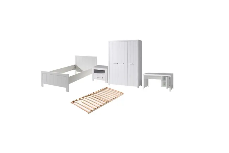 Seng med lamelbund Natbord 3-dørs garderobeskab Skrivebord Erik, undefined