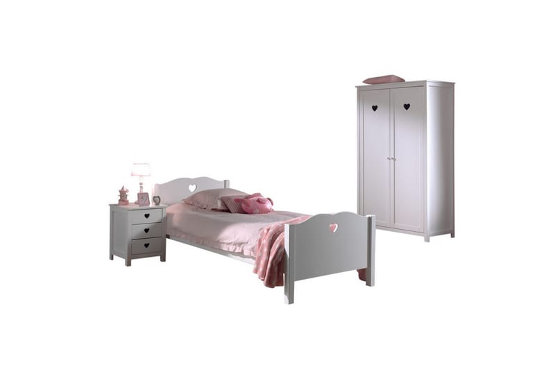 Seng med lamelbund natbord garderobe Amori Hvid 2-døre, 2-døre