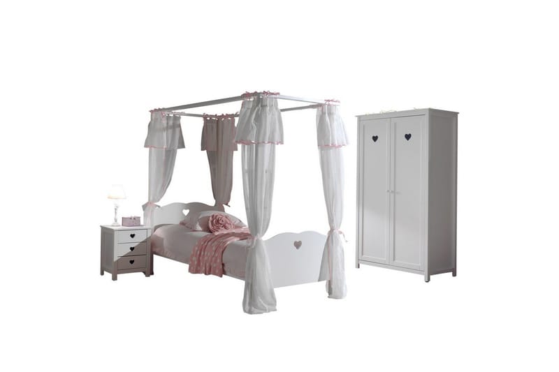 Seng med lamelbund natbord garderobe tekstilsæt Amori Hvid, undefined