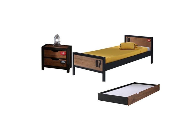 Seng med lamelbund skuffe natbord Alex, undefined