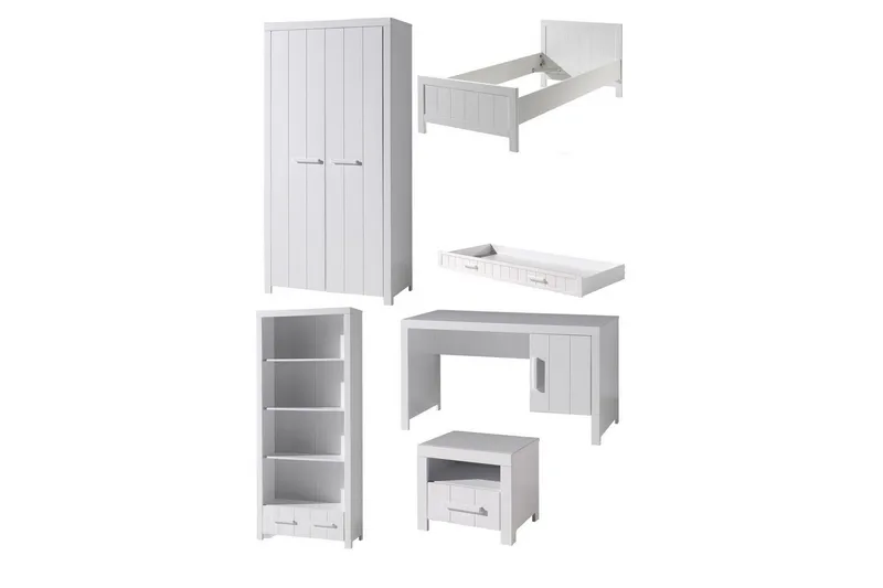 Seng med natbord 2-dørs garderobe Skrivebord Reol Skuffe Erik, undefined