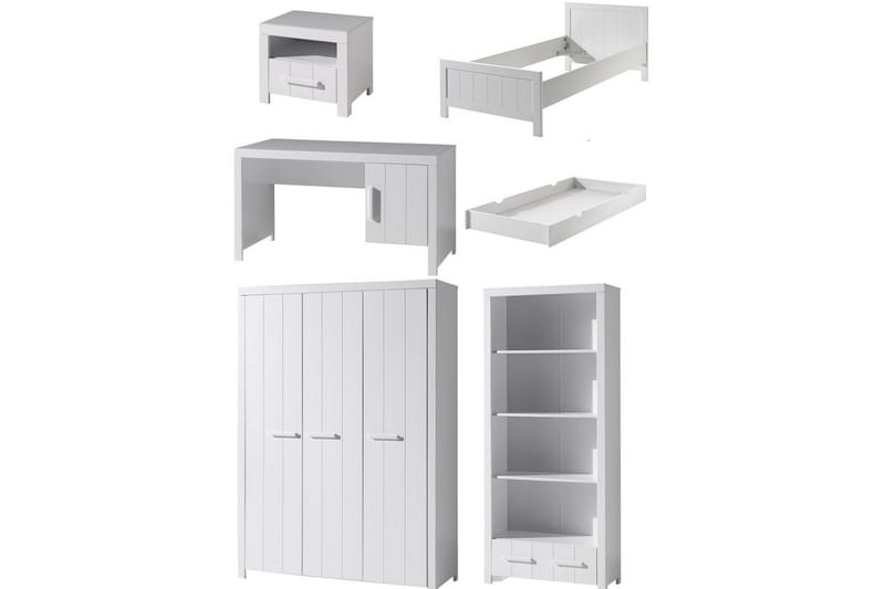 Seng med natbord 3-dørs garderobe Skrivebord Reol Skuffe Erik, undefined