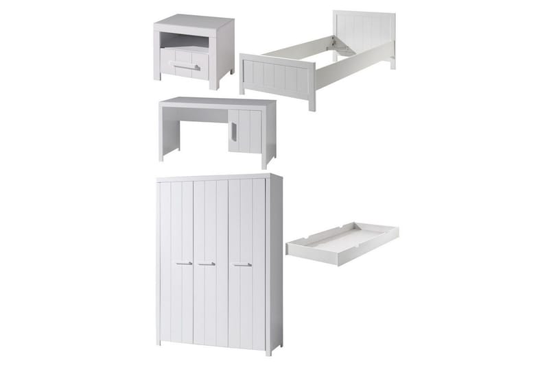 Seng med natbord 3-dørs garderobe Skrivebord Skuffe Erik, undefined