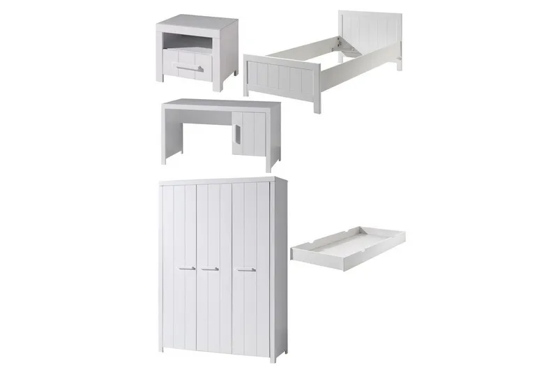 Seng med natbord 3-dørs garderobe Skrivebord Skuffe Erik, undefined