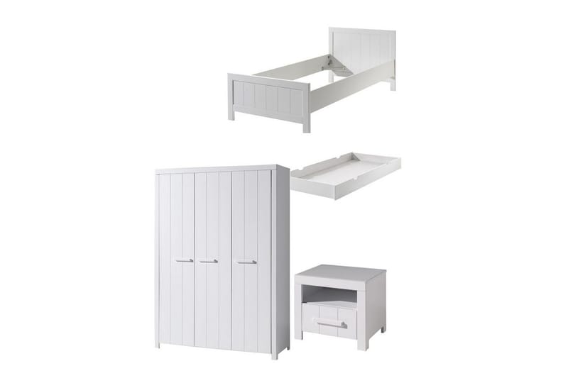 Seng med natbord 3-dørs garderobe skuffe Erik, undefined