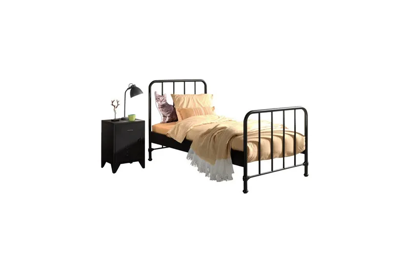 Seng med natbord Bronxx Sort - Sort - Møbler - Møbelsæt - Møbelsæt til soveværelse