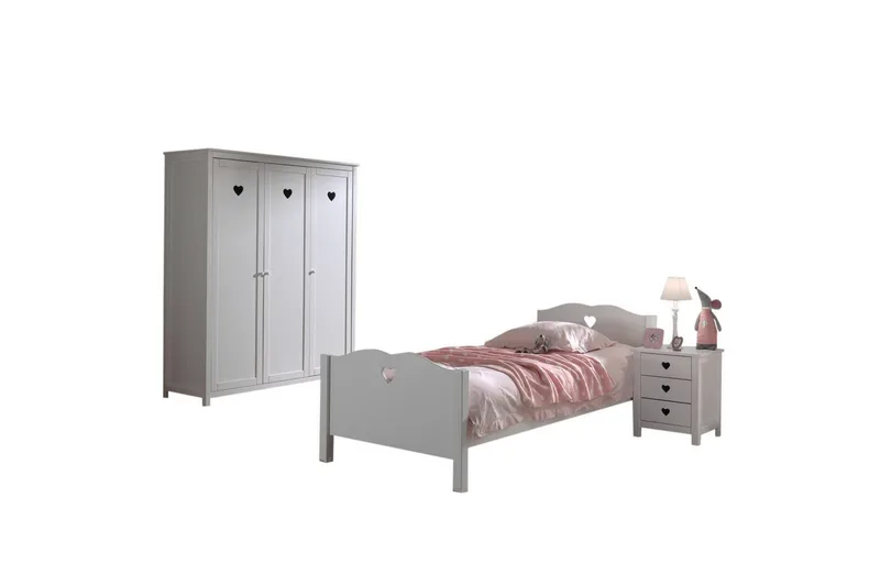 Seng med natbord garderobe Amori Hvid 3-døre, 3-døre