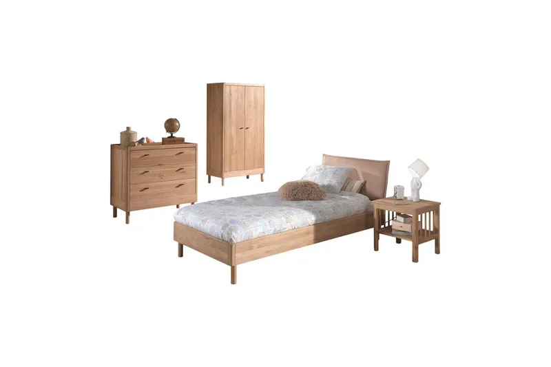 Seng med natbord garderobe Forrest kommode med 3 skuffer Eg, Eg